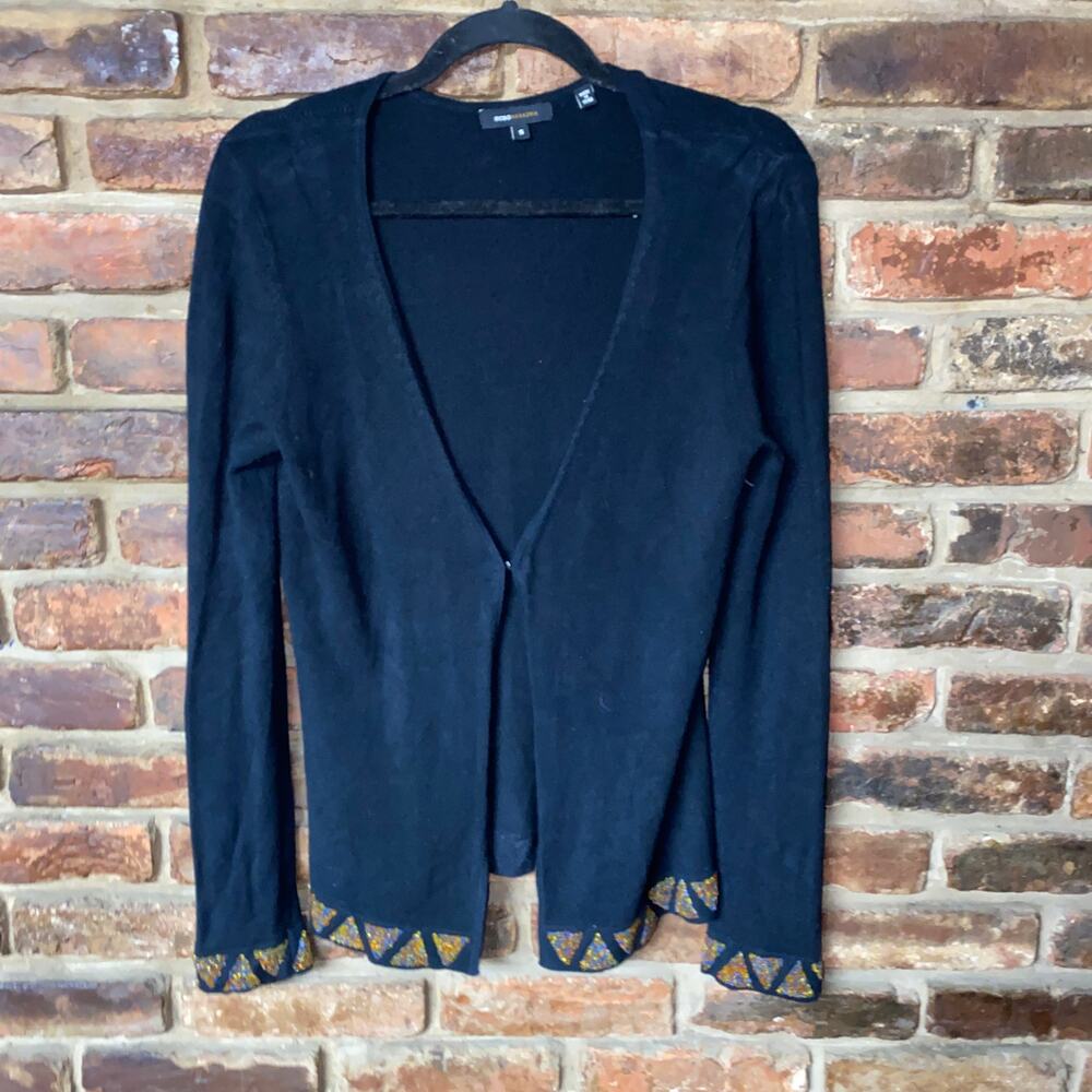BCBGMaxAzria Black Beaded Cardigan Sweater Women's Size Small